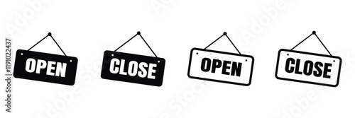 open and closed signs hanging icon vector door welcome sign for store cafes label outline symbol illustration