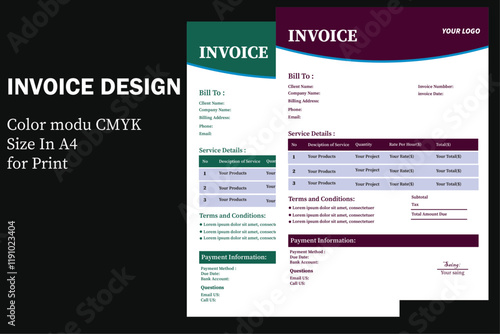 modern invoice design, modern Manu design, 
