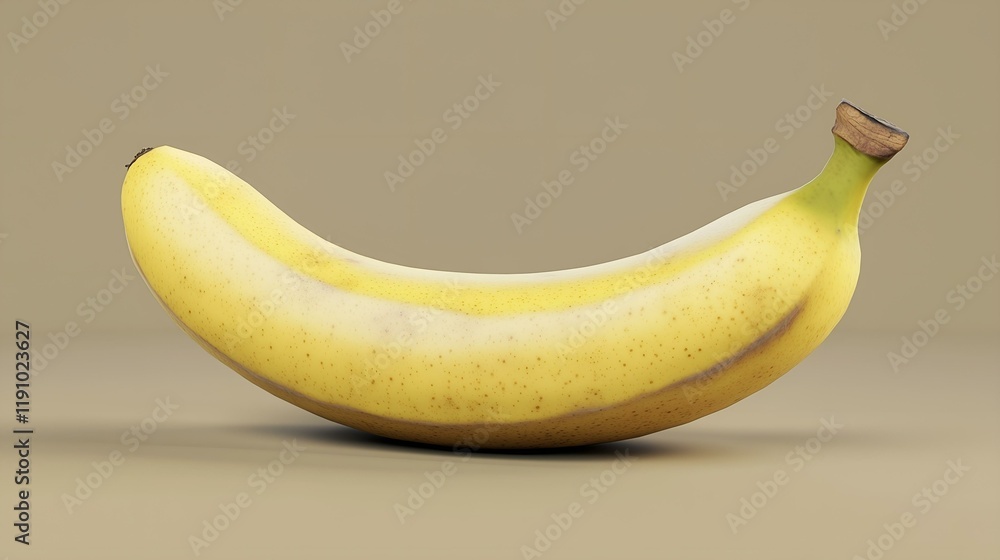 Single ripe banana placed on a neutral beige background with soft lighting Single ripe banana placed on a neutral beige background with soft lighting