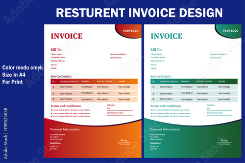 modern invoice design, modern Manu design, 