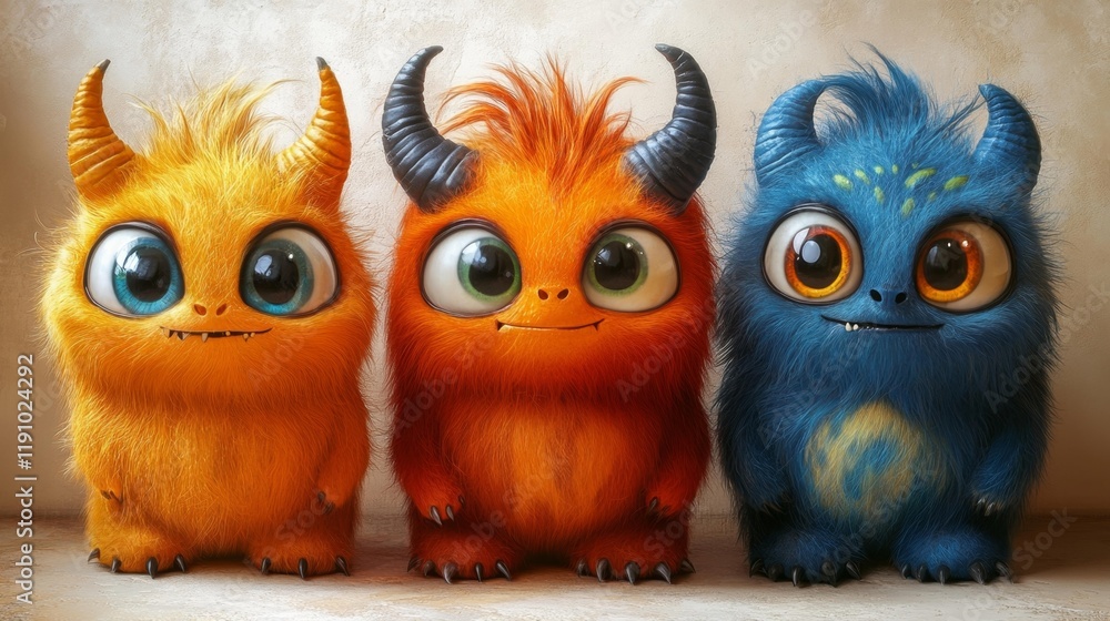 Fototapeta premium Adorable Furry Monsters. Generative AI