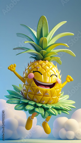 A smiling face and cute expression 3d cartoon character pineapple.