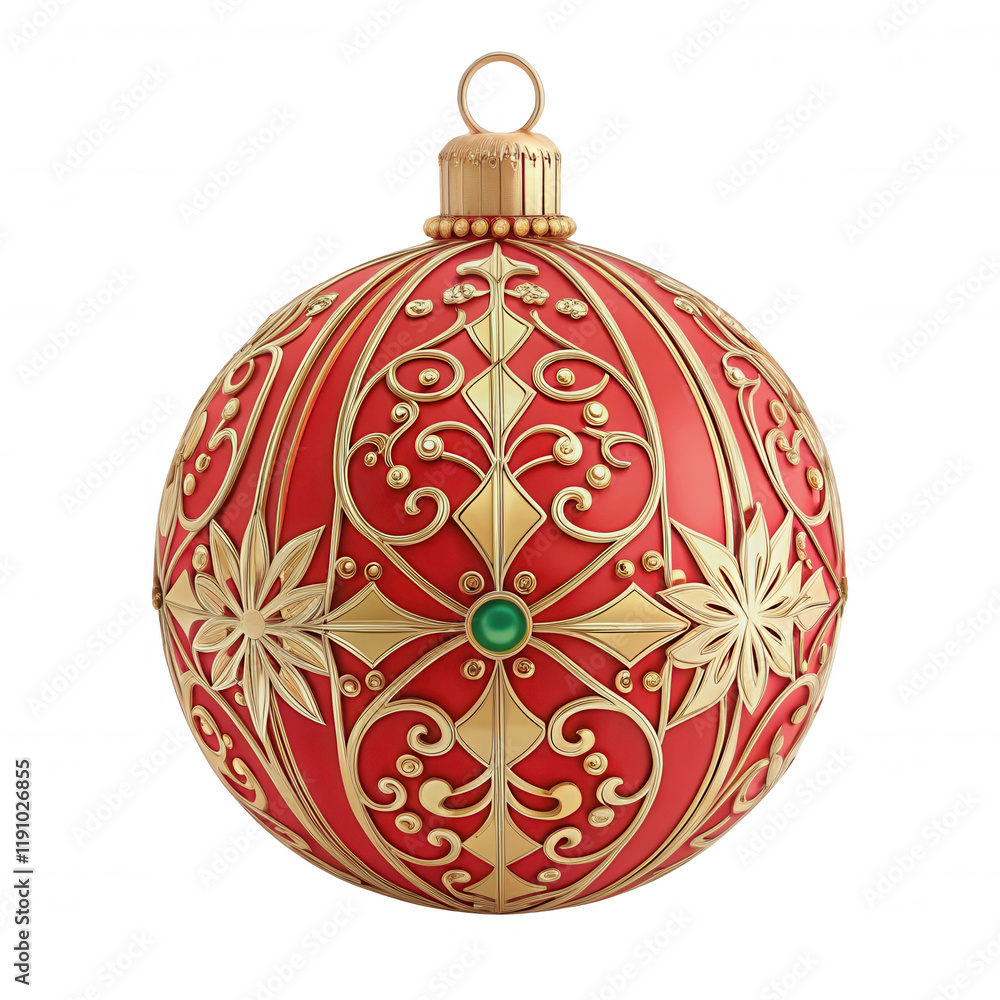 Elegant Red and Gold Christmas Ornament with Intricate Design Elegant Red and Gold Christmas Ornament with Intricate Design