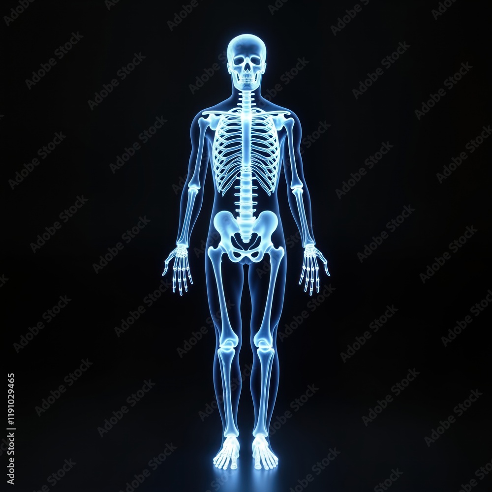 Digital full body scan displays human skeleton. Futuristic medical tech image shows anatomy. AI medical screening shows bones. Transparent image. Digital health concept. Medical illustration. Digital full body scan displays human skeleton. Futuristic medical tech image shows anatomy. AI medical screening shows bones. Transparent image. Digital health concept. Medical illustration.