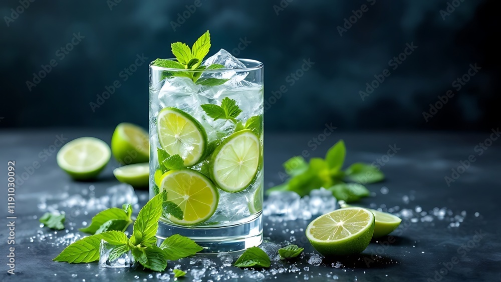 Fototapeta premium Mojito cocktail: ice, lime, mint