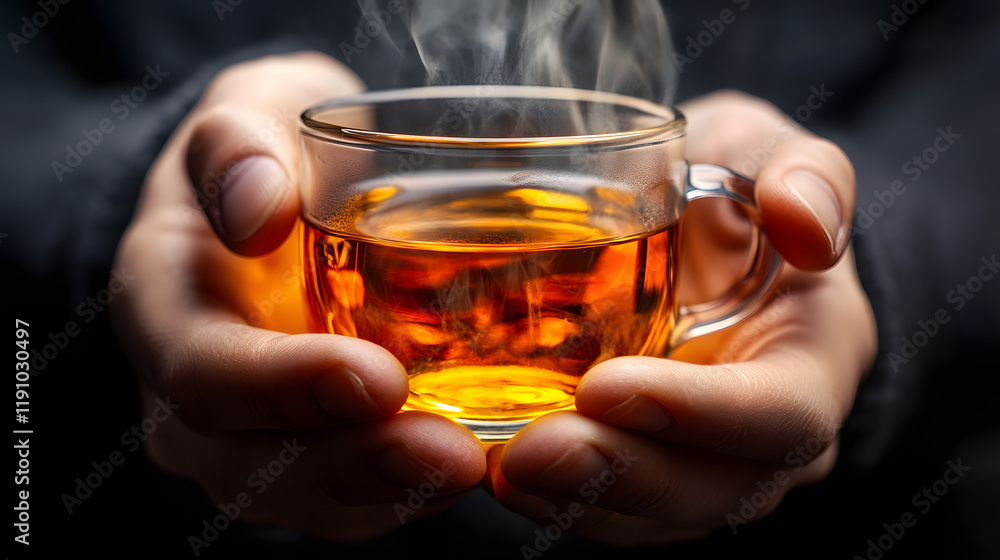 Close-up of a person’s hands holding a steaming mug of tea, hand holding a glass
Close-up of a person’s hands holding a steaming mug of tea, hand holding a glass