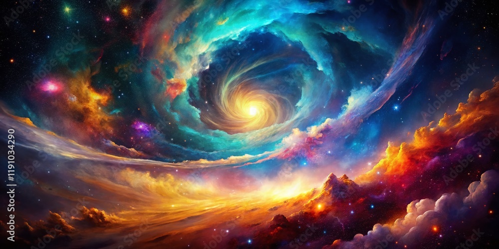 Silhouette of a Cosmic Swirl Nebula in Vibrant Hues Silhouette of a Cosmic Swirl Nebula in Vibrant Hues