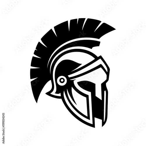 Spartan helmet logo vector illustration template. Simple icon of warrior in shield hand drawing black and white