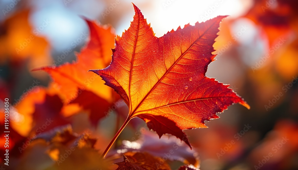 Autumnal Glow: A Single Maple Leaf Basking in Sunlight Autumnal Glow: A Single Maple Leaf Basking in Sunlight