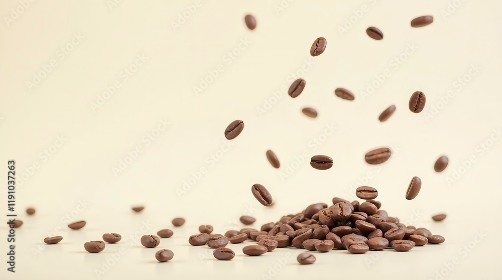 Flying and falling fresh coffee beans on a transparent background Flying and falling fresh coffee beans on a transparent background