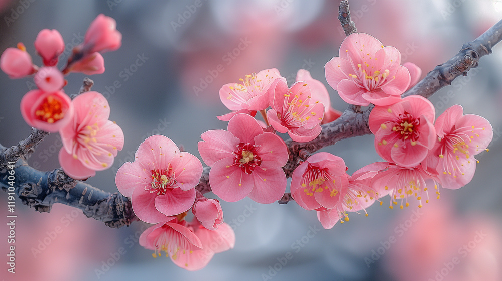 Delicate Pink Blossoms on a Springtime Branch.. Delicate Pink Blossoms on a Springtime Branch..
