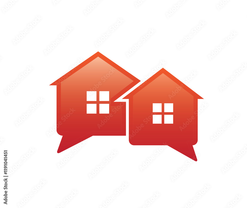 Creative Two Houses Chat Logo Bubble Talk Vector Symbol Design Speech Icon Illustration Creative Two Houses Chat Logo Bubble Talk Vector Symbol Design Speech Icon Illustration