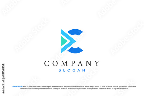 letter c arrow next play button logo media