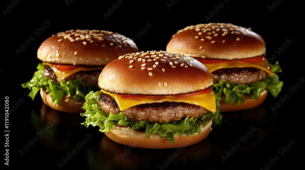 Tasty fresh meat burgers with salad and cheese. Homemade angus burger. Great for Bowl football Game Tasty fresh meat burgers with salad and cheese. Homemade angus burger. Great for Bowl football Game