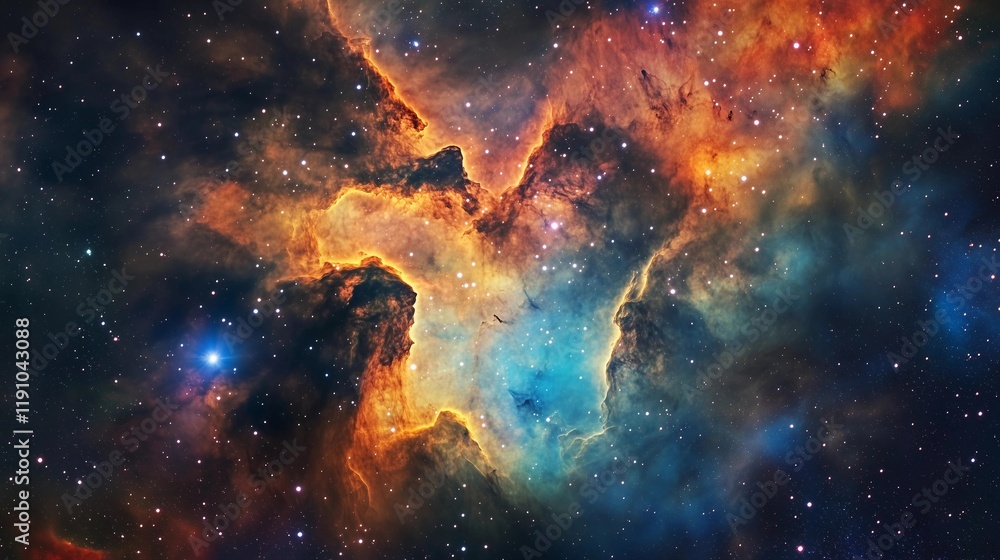 Fototapeta premium A vibrant nebula in space, with swirling clouds of gas and dust creating intricate patterns that resemble a heart shape