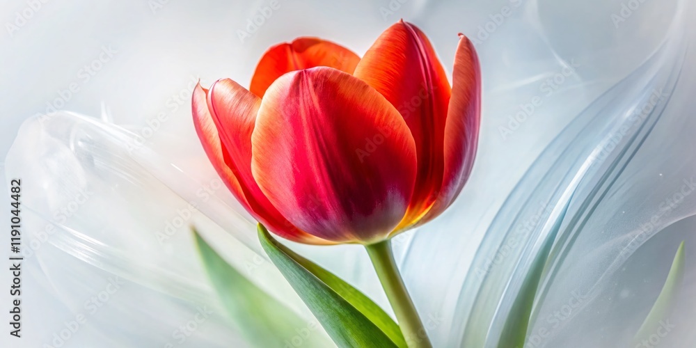 Naklejka premium Single Red Tulip Double Exposure Abstract Art - White Background Stock Photo