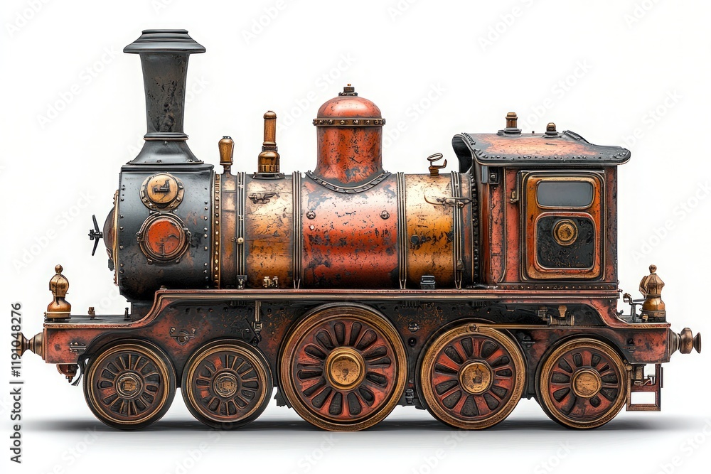 Antique steam locomotive, rusted, detailed, ornate. Antique steam locomotive, rusted, detailed, ornate.