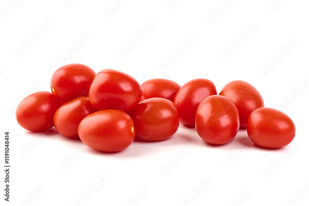 Fresh cherry tomatoes with Sweet basil leaves, isolated on white background. Fresh cherry tomatoes with Sweet basil leaves, isolated on white background.