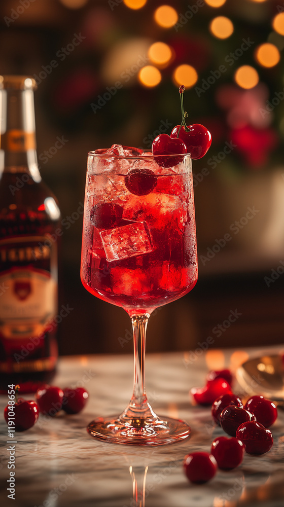 Refreshing Cherry Cocktail with Ice Garnished with Fresh Cherries Refreshing Cherry Cocktail with Ice Garnished with Fresh Cherries
