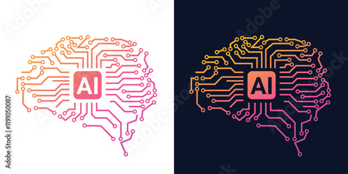 Artificial Intelligence AI Chip in Human Head. Artificial Intelligence icon with Machine learning, digital skills, generative AI, AI technology, algorithm, virtual intelligence and future