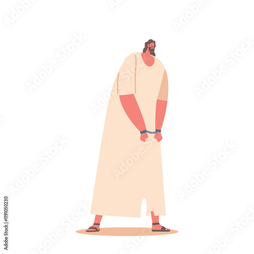 Jesus Character Wearing Shackles Represents The Unjust Suffering And Oppression He Endured. It Symbolizes His Sacrifice