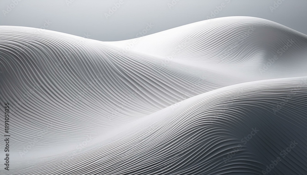 Naklejka premium 曲線的なラインがホワイトと淡いグレーでシンプルに描かれた、スノードリフトを連想させるモダンテクスチャ