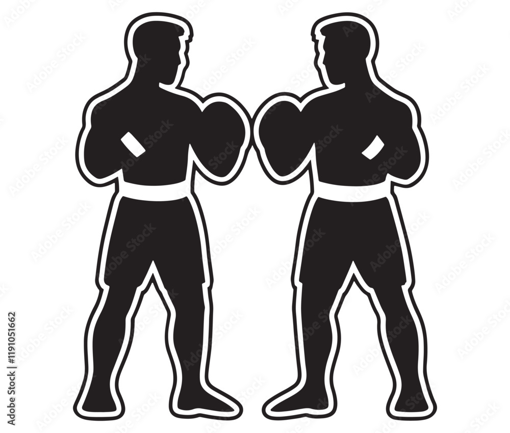 Fototapeta premium Silhouette of a person with boxing gloves, Two men in boxing