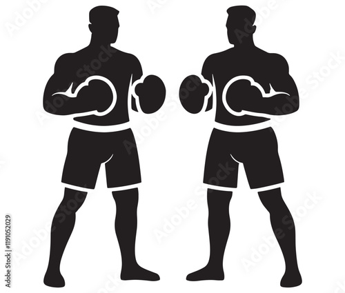 Silhouette of a person with boxing gloves, Two men in boxing