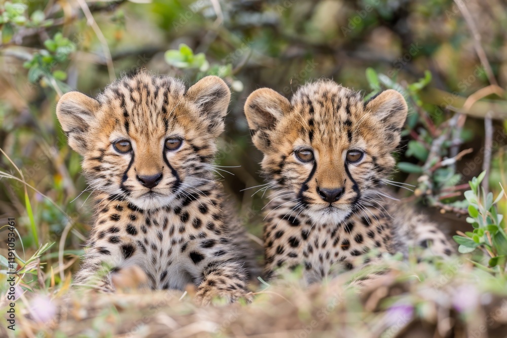 Obraz premium Adorable cheetah cubs in natural habitat
