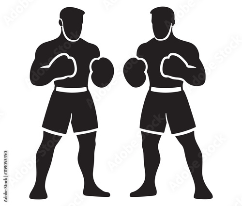 Silhouette of a person with boxing gloves, Two men in boxing
