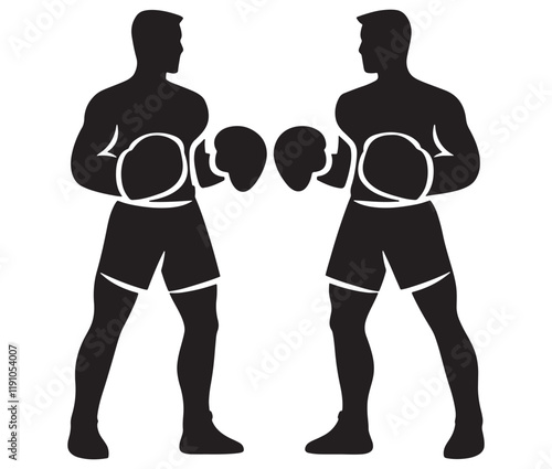 Silhouette of a person with boxing gloves, Two men in boxing