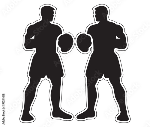 Silhouette of a person with boxing gloves, Two men in boxing