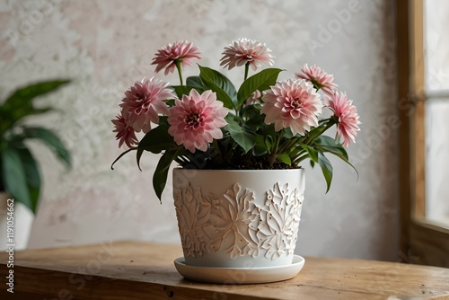 Wallpaper Mural pink flower plant  in a designer white vase Torontodigital.ca