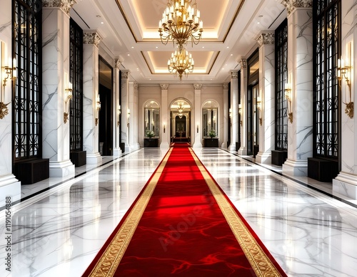 Wallpaper Mural Red carpet over a white marble luxury floor, premium corridor, suxcess, business, richness, rich, popularity, business, lifestile, gold, red velvet carpet, white marble walls and column, golden decora Torontodigital.ca
