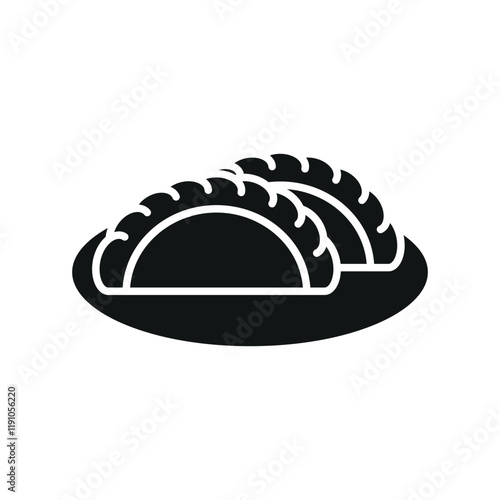 Empanada food icon featuring a modern and minimalist design, ideal for creating a fresh and trendy vibe in fusion food, branding, or dining-themed designs