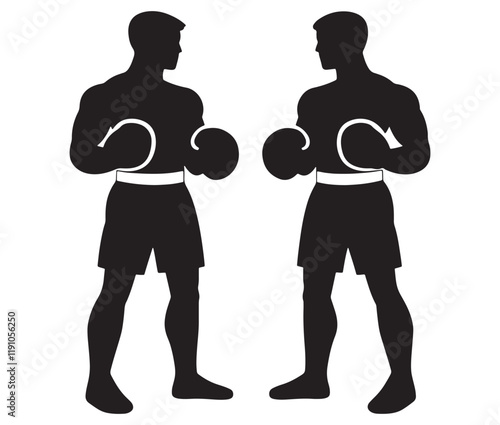 Silhouette of a person with boxing gloves, Two men in boxing