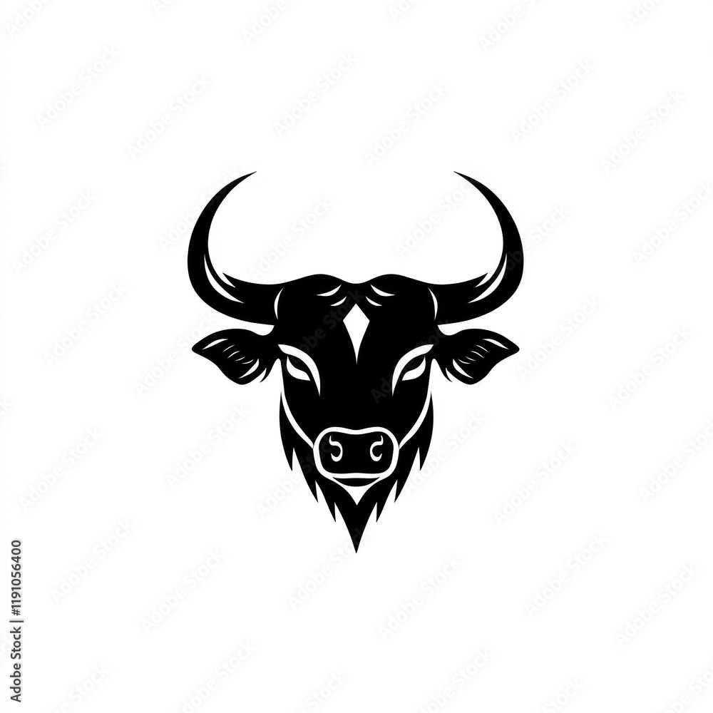 Bull's Head, Front View, White Background. Use Visual Identity Bull's Head, Front View, White Background. Use Visual Identity