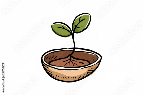 A Small Sprout Growing in a Brown Bowl photo