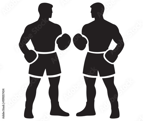 Silhouette of a person with boxing gloves, Two men in boxing