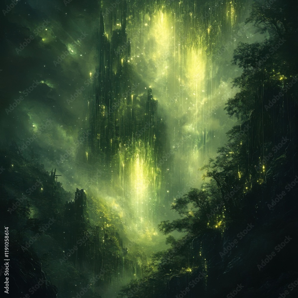 Fototapeta premium Enchanted Forest with Glowing Lights and Mystical Atmosphere