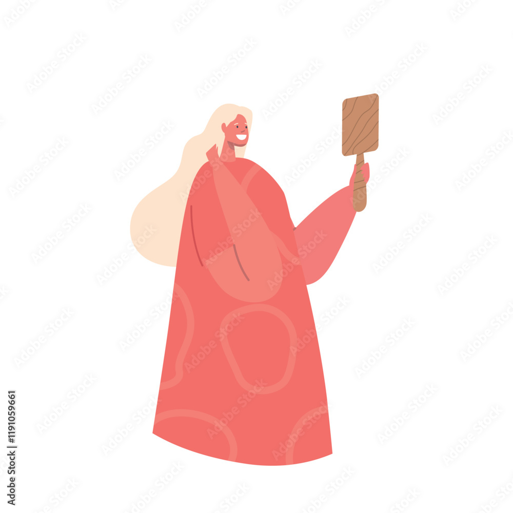 Attractive Young Woman in Casual Clothing Look in Mirror Refreshing Makeup or Preen before Dating. Female Character Attractive Young Woman in Casual Clothing Look in Mirror Refreshing Makeup or Preen before Dating. Female Character