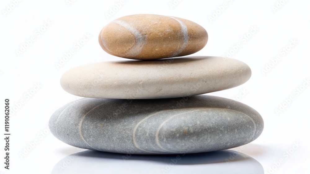 Stacked Rounded Stones, Zen Meditation, Balance, Spa, White Background, Copy Space - Stock Photo Stacked Rounded Stones, Zen Meditation, Balance, Spa, White Background, Copy Space - Stock Photo