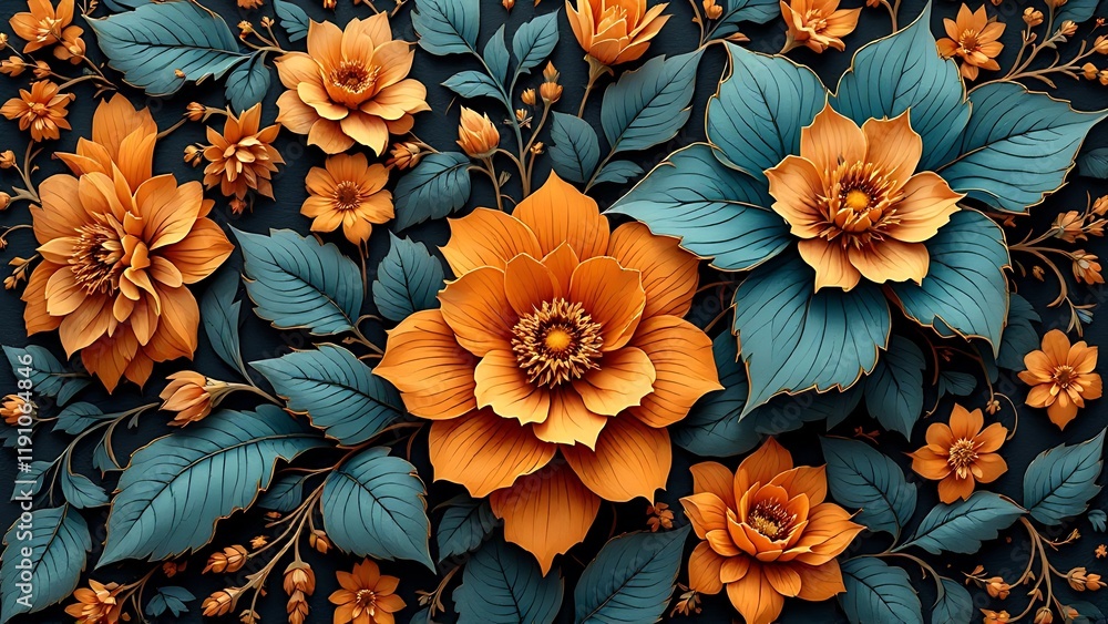Fototapeta premium Seamless decorative leather flowers background pattern