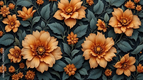 Seamless decorative leather flowers background pattern photo