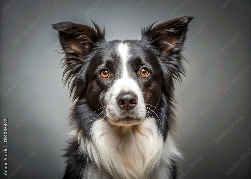 Studio Portrait of a Border Collie Dog, Left-Facing, Copy Space Studio Portrait of a Border Collie Dog, Left-Facing, Copy Space