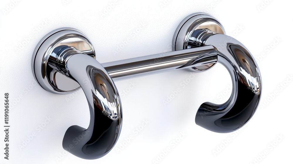 A sleek chrome grab bar designed for safety, featuring curved handles for a comfortable grip, ideal for bathrooms or mobility assistance. A sleek chrome grab bar designed for safety, featuring curved handles for a comfortable grip, ideal for bathrooms or mobility assistance.