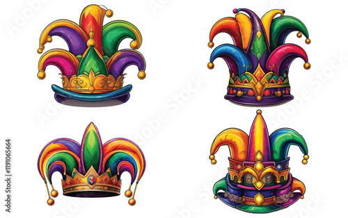 Mardi gras Jester hats vector illustration on white background
