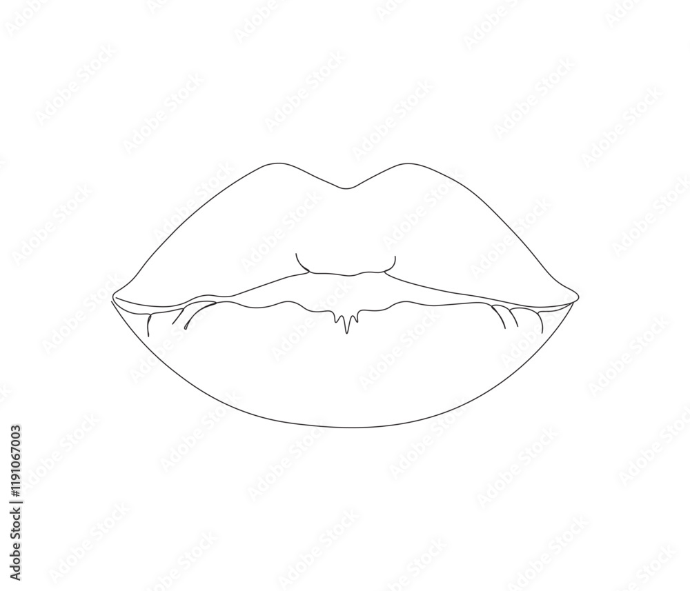 One continuous line drawing of human lips . Single line of human anatomy vector illustration One continuous line drawing of human lips . Single line of human anatomy vector illustration