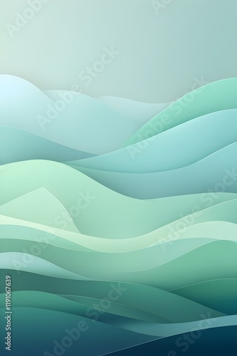 Minimalistic serene digital landscape background featuring a subtle gradient of calming green hues transitioning from a soft mint green at the top to a gentle forest green at the bottom photo