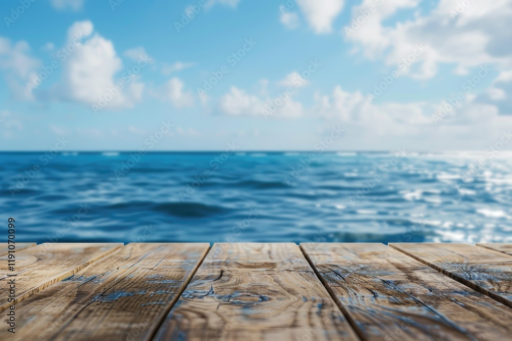 High Detail Image of Wooden Table with Ocean Background for Product Display Mockup High Detail Image of Wooden Table with Ocean Background for Product Display Mockup